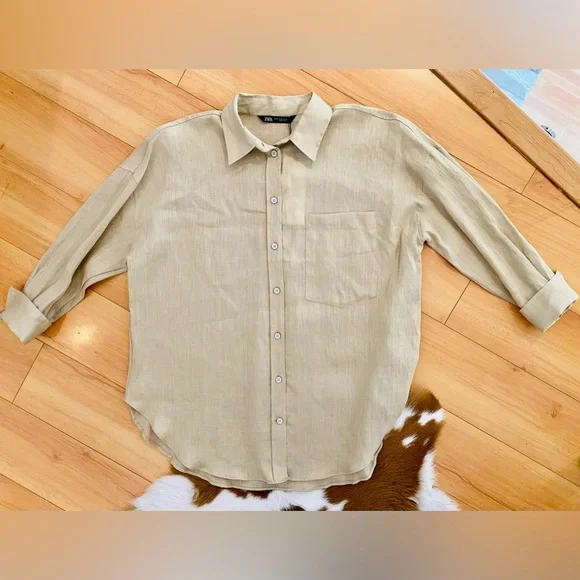 NWT! Zara Linen Shirt with Pocket | Size XS - Picture 10 of 12